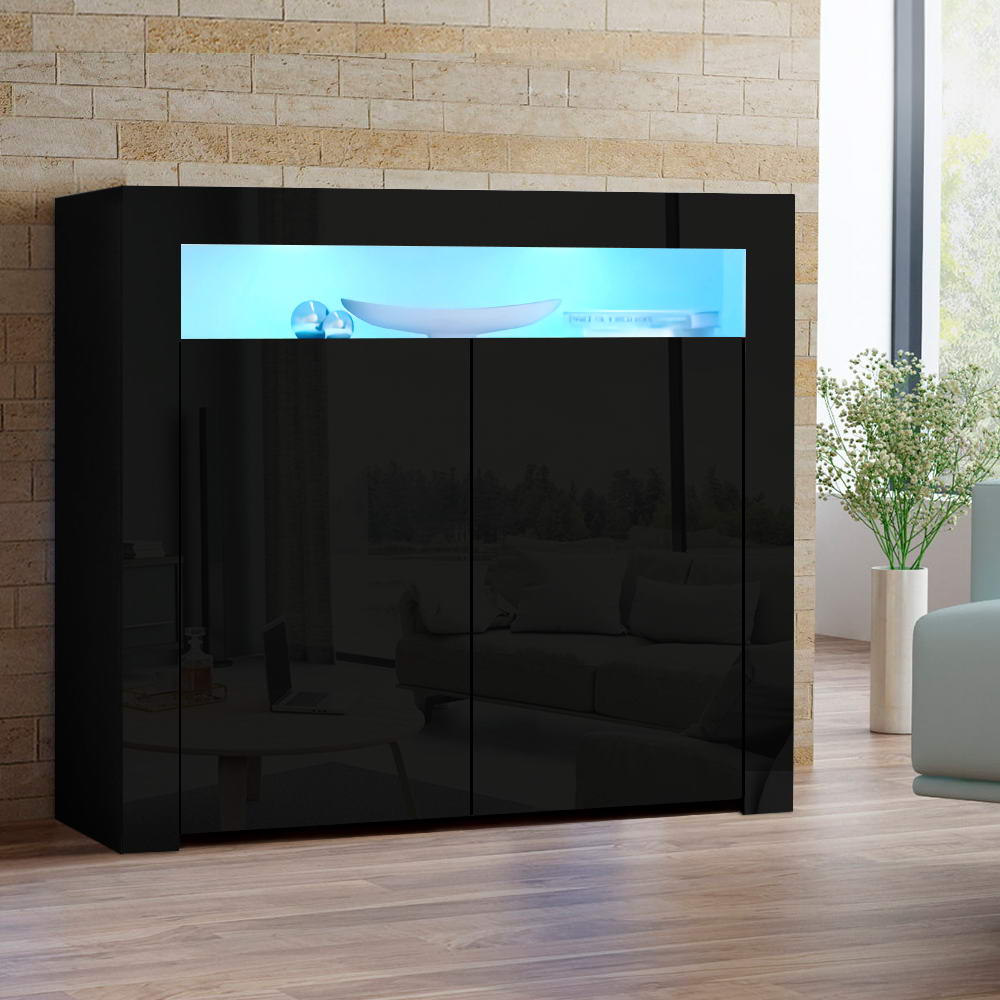 Artiss Buffet Sideboard Cabinet High Gloss Storage Cupboard 2 Doors Black Table