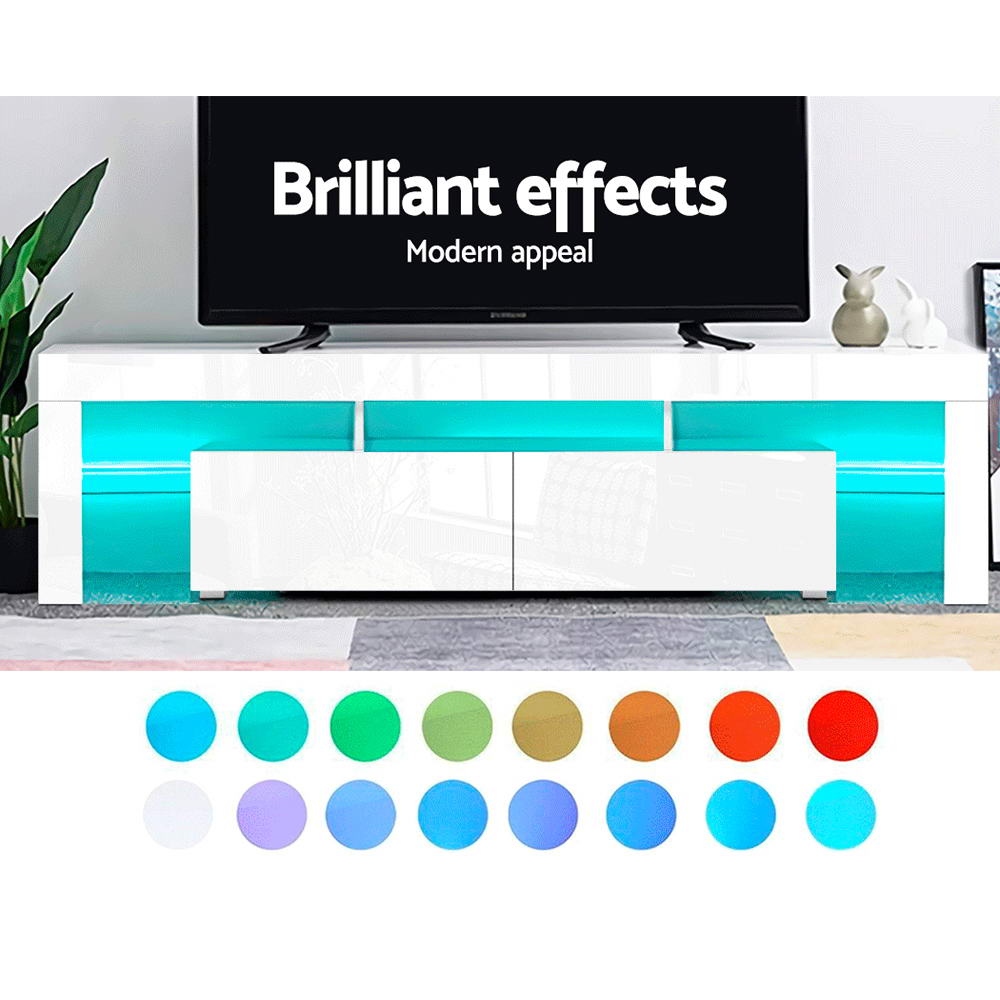Artiss 189cm RGB LED TV Stand Cabinet Entertainment Unit Gloss Furniture Drawers Tempered Glass Shelf White