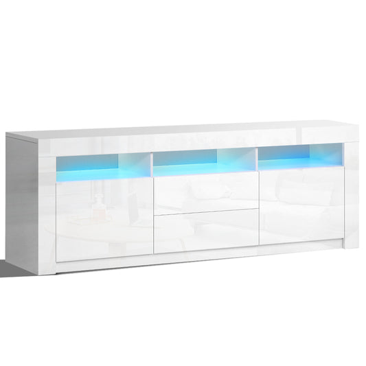 Artiss TV Cabinet Entertainment Unit Stand RGB LED High Gloss Furniture Storage Drawers Shelf 200cm White