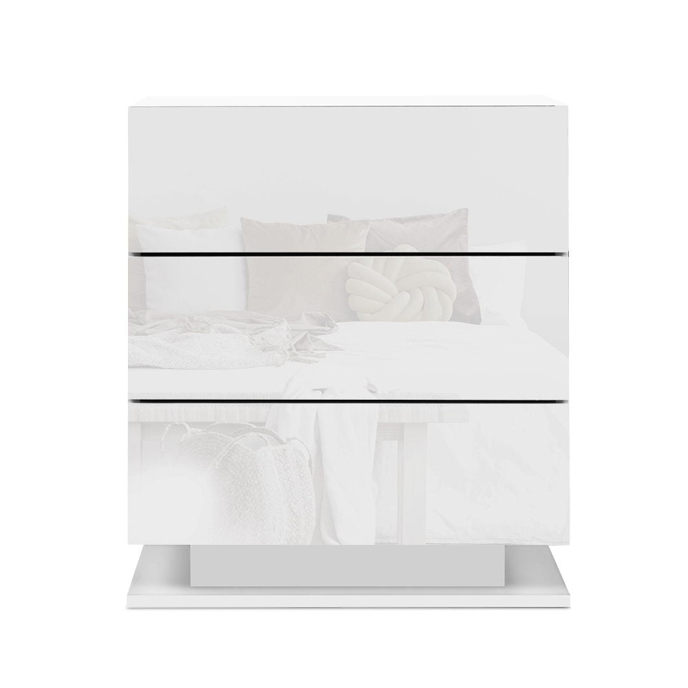Artiss Bedside Tables Side Table RGB LED Lamp 3 Drawers Nightstand Gloss White