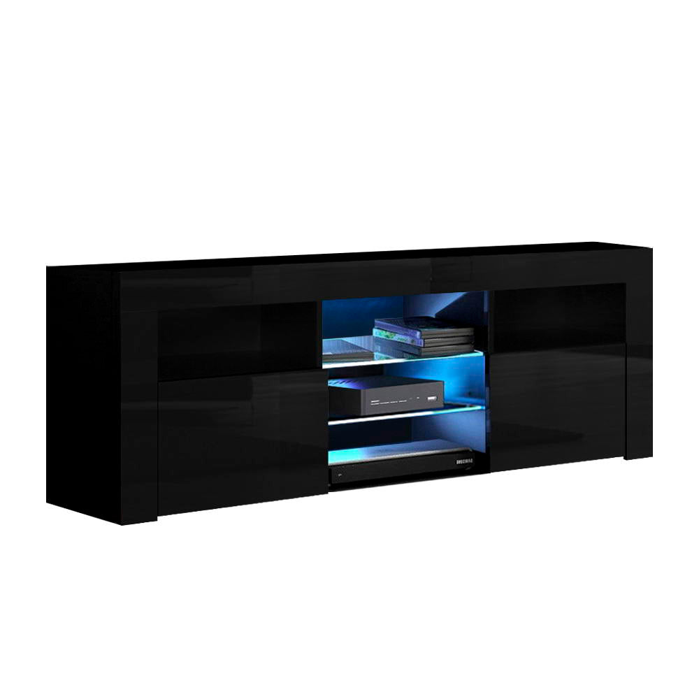 Artiss TV Cabinet Entertainment Unit Stand RGB LED Gloss Furniture 160cm Black