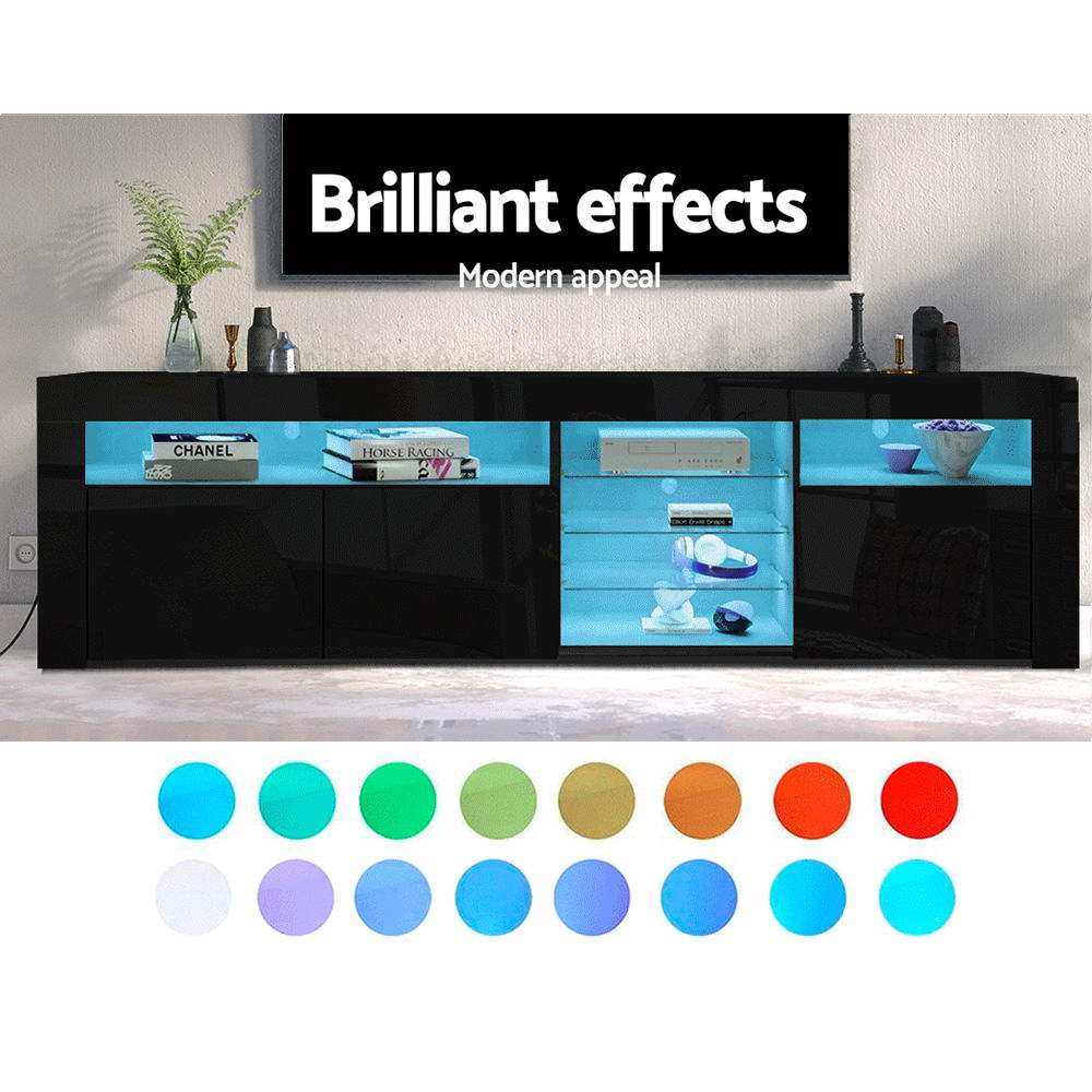 Artiss TV Cabinet Entertainment Unit Stand RGB LED Gloss 3 Doors 180cm Black