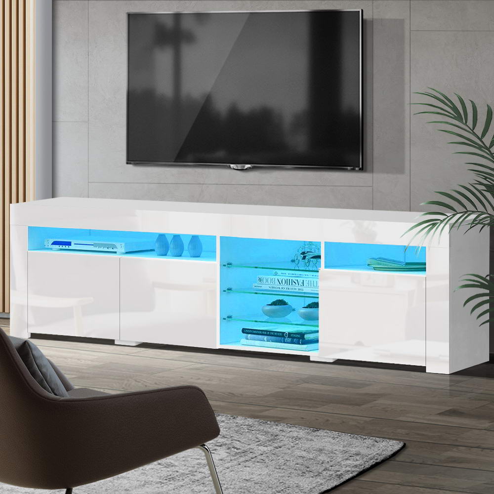 Artiss TV Cabinet Entertainment Unit Stand RGB LED Gloss 3 Doors 180cm White