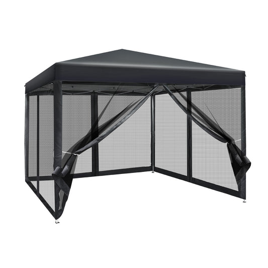 Instahut 3x3m Pop Up Gazebo Wedding Marquee Mesh Side Walls Outdoor Canopy Dark Grey