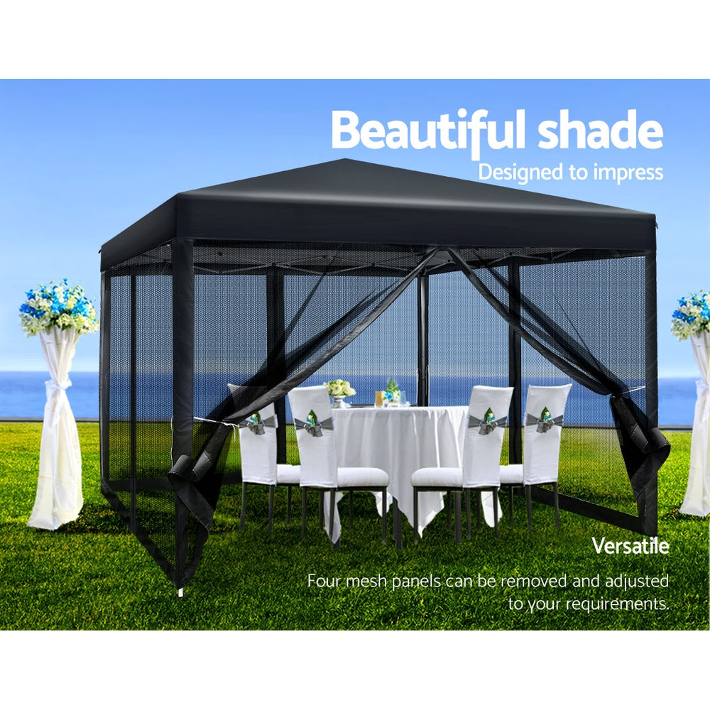 Instahut Gazebo Pop Up Marquee 3x3 Wedding Side Mesh Wall Outdoor Gazebos Black