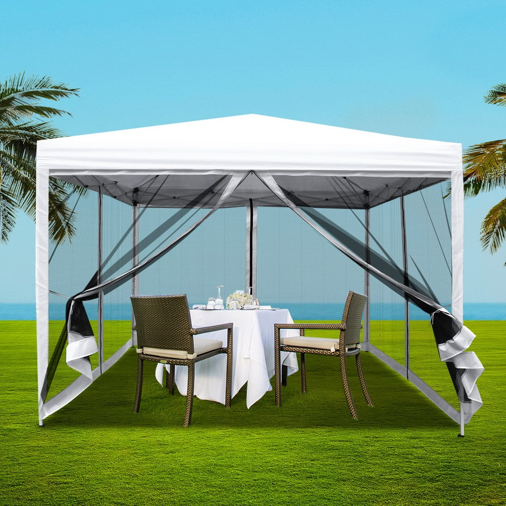 Instahut Gazebo Pop Up Marquee 3x3 Wedding Side Mesh Wall Outdoor Gazebos White