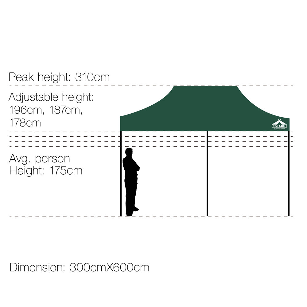 Instahut Gazebo Pop Up Marquee 3x6m Outdoor Tent Folding Wedding Gazebos Green