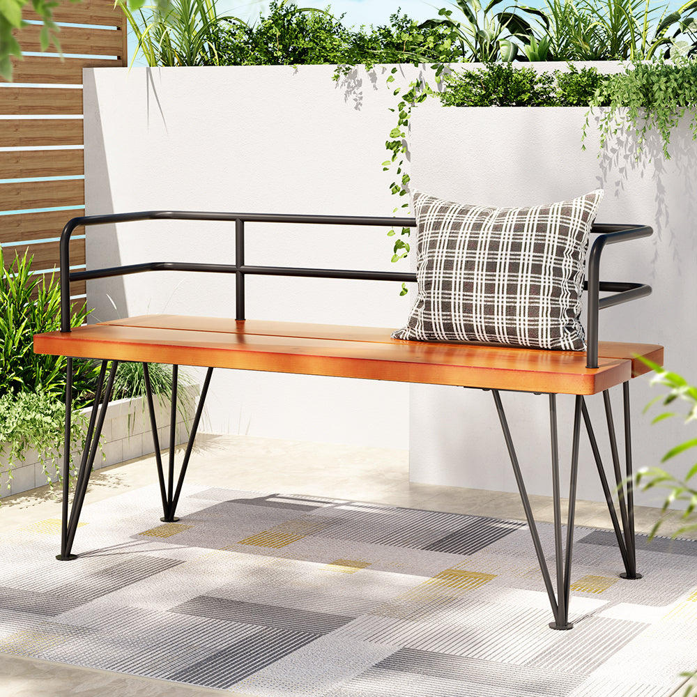 Gardeon Outdoor Garden Bench Lounge Chair Wooden Steel 3 Seater Patio Furniture