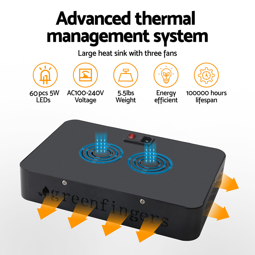 Greenfingers LED Grow Light Kit 2PCS 300W Full Spectrum Indoor Hydroponic System