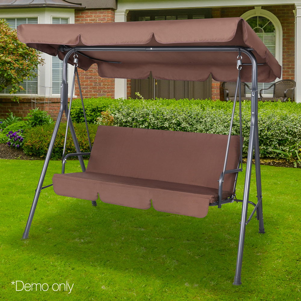 Gardeon 3 Seater Outdoor Canopy Swing Chair - Coffee