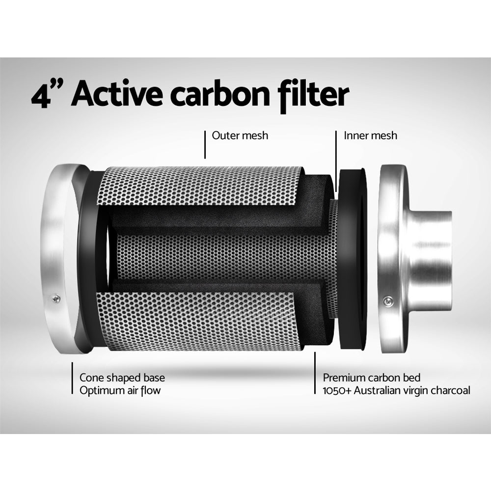 Greenfingers 4" Hydroponics Grow Tent Kit Ventilation Kit Fan Carbon Filter Duct