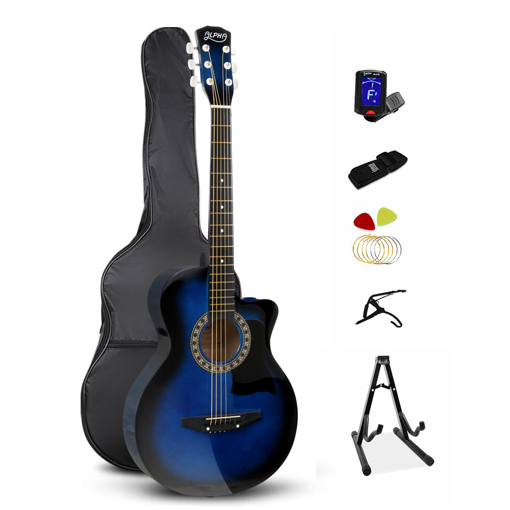 Alpha 38 Inch Wooden Acoustic Guitar Set - Blue