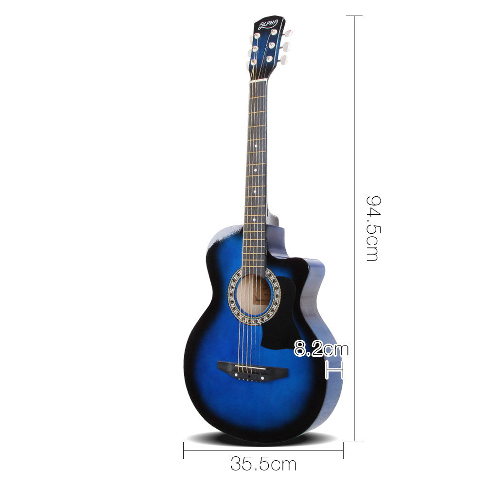 Alpha 38 Inch Wooden Acoustic Guitar Set - Blue