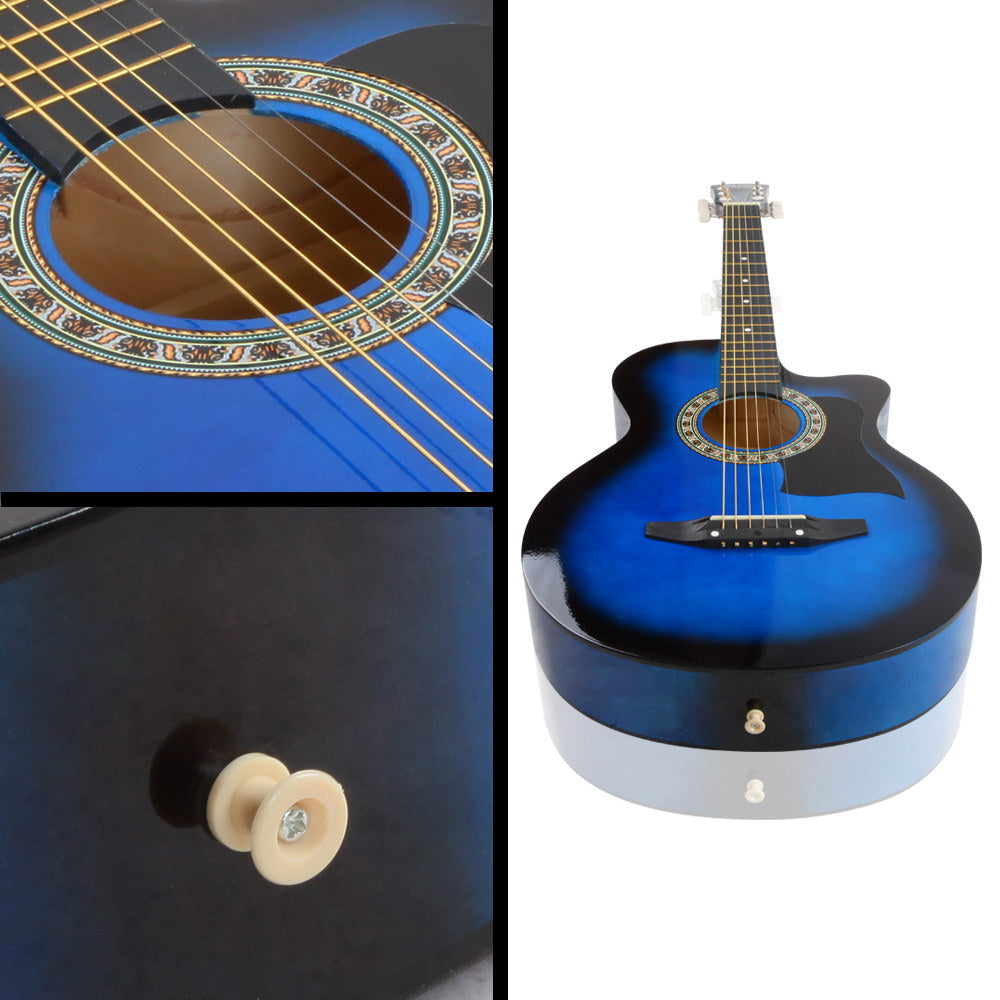 Alpha 38 Inch Wooden Acoustic Guitar Set - Blue