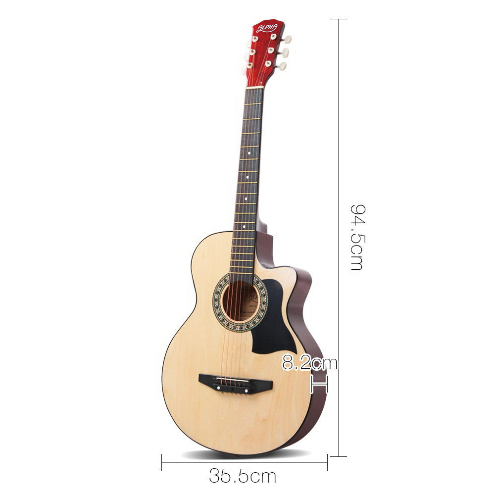 Alpha 38 Inch Wooden Acoustic Guitar Set - Natural