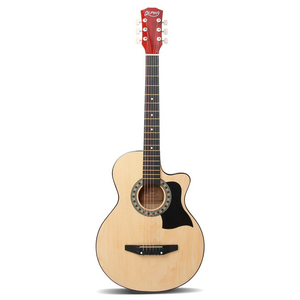 Alpha 38 Inch Wooden Acoustic Guitar Set - Natural