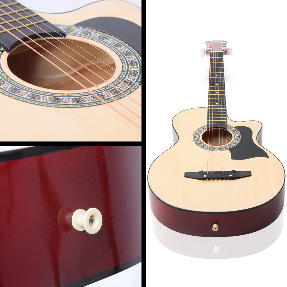 Alpha 38 Inch Wooden Acoustic Guitar Set - Natural