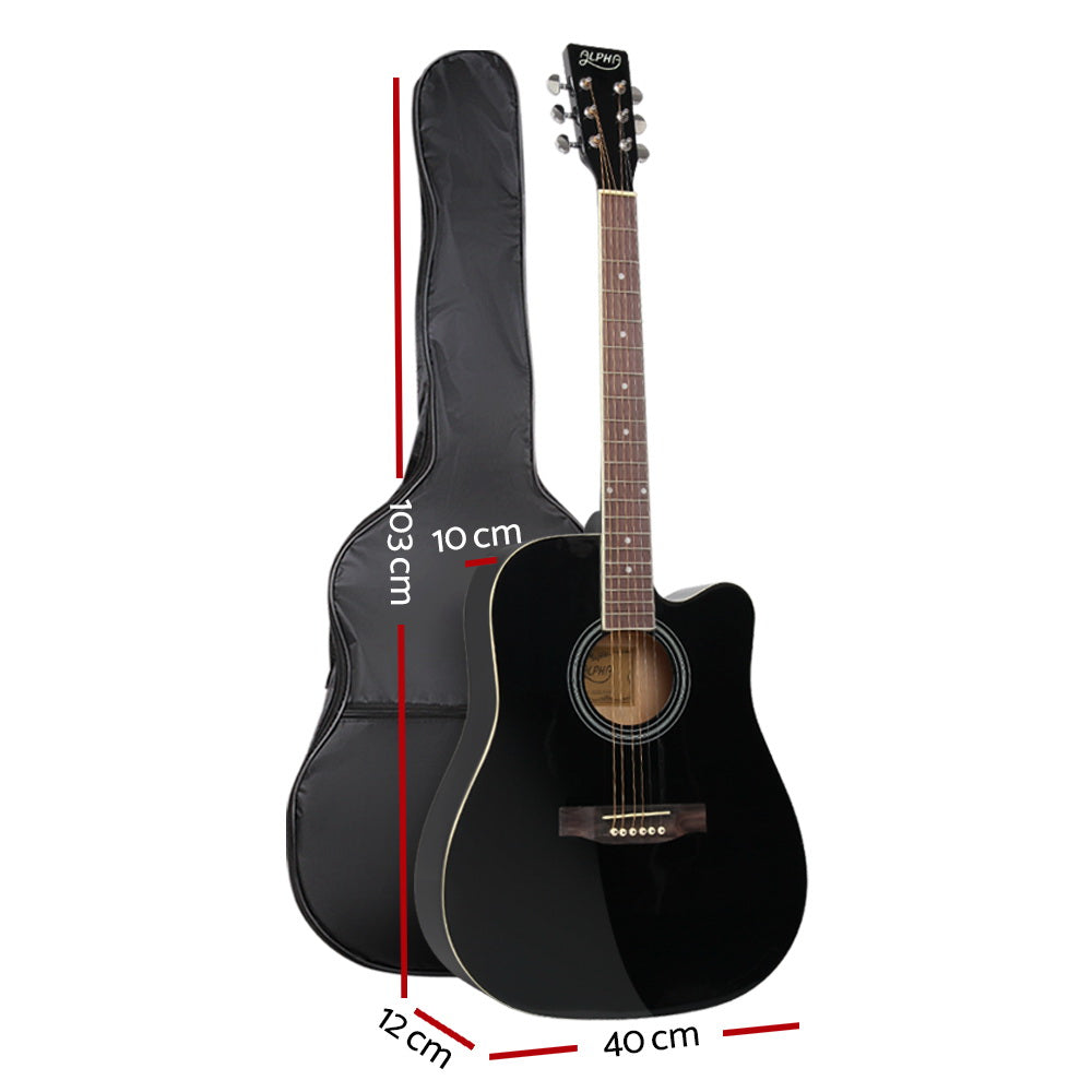 ALPHA 41 Inch Wooden Acoustic Guitar Set Full Size Black