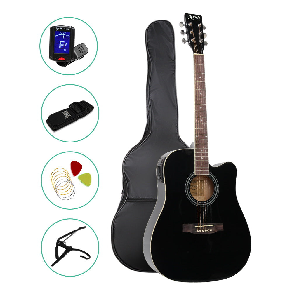 ALPHA 41 Inch 5 Band EQ Electric Acoustic Guitar Set Full Size Black