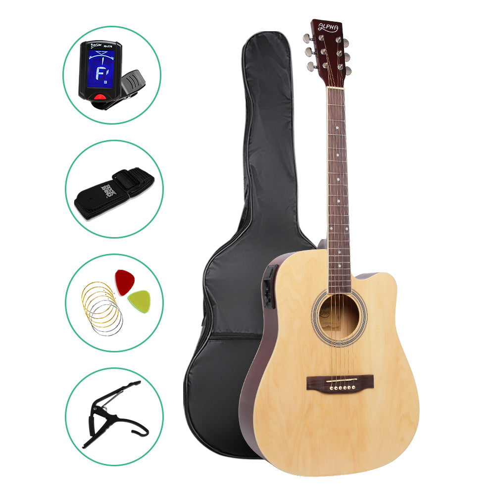 ALPHA 41 Inch 5 Band EQ Electric Acoustic Guitar Set Full Size Natural