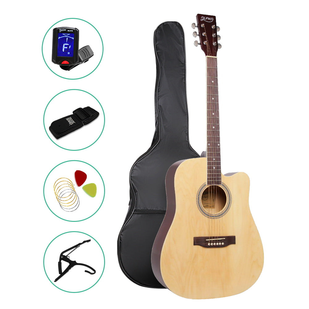 ALPHA 41 Inch Wooden Acoustic Guitar Set Full Size Natural