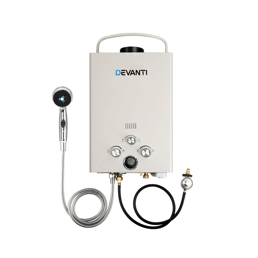 Devanti Outdoor Gas Hot Water Heater Portable Camping Shower 12V Pump Grey