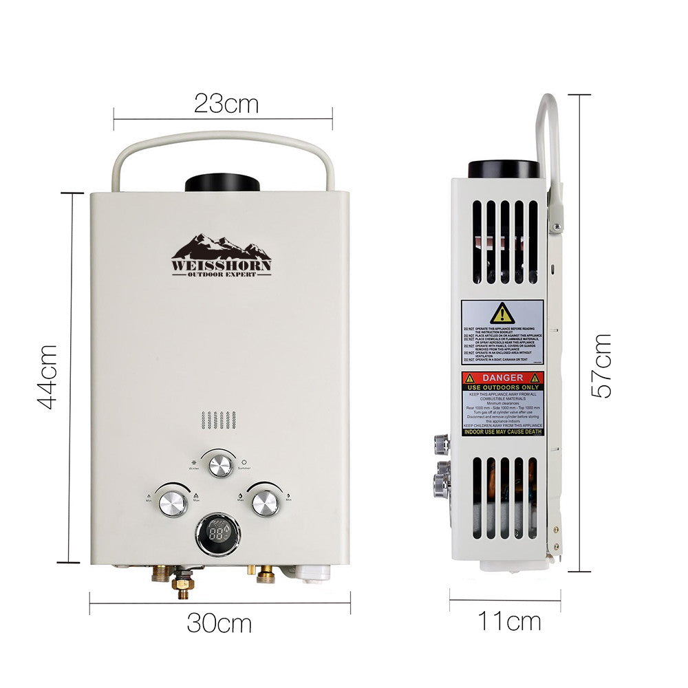 WEISSHORN Outdoor Portable Gas Hot Water Heater Shower Camping LPG Caravan Pump Beige