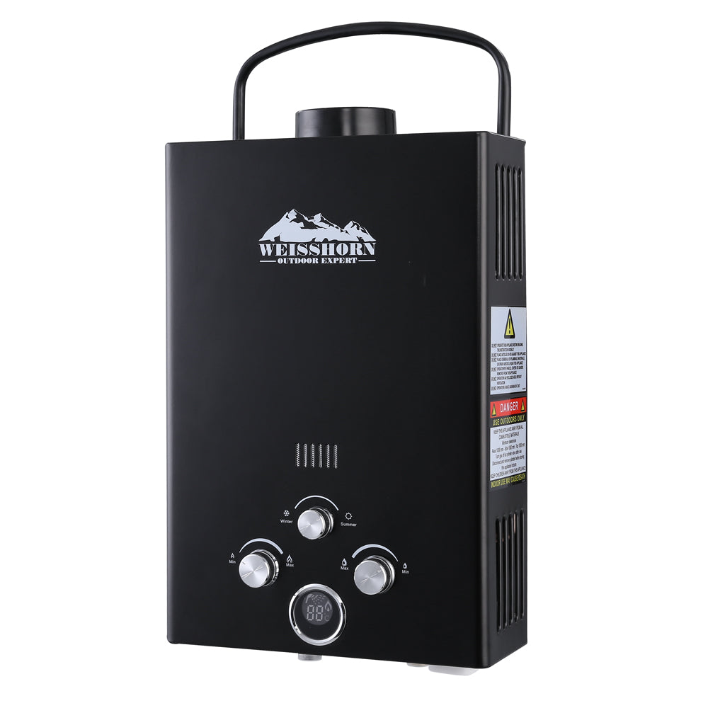 WEISSHORN Gas Hot Water Heater Portable Shower Camping LPG Outdoor Black 4WD