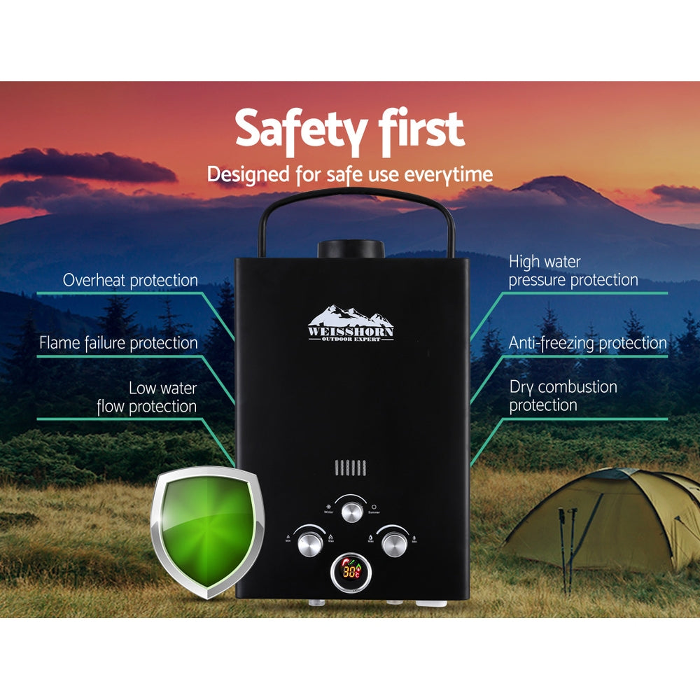 WEISSHORN Gas Hot Water Heater Portable Shower Camping LPG Outdoor Black 4WD