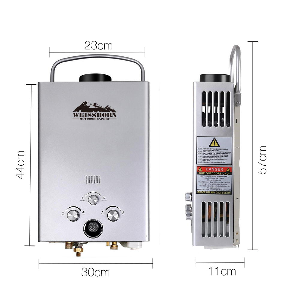 WEISSHORN Outdoor Portable Gas Hot Water Heater Shower Camping LPG Caravan Pump Silver