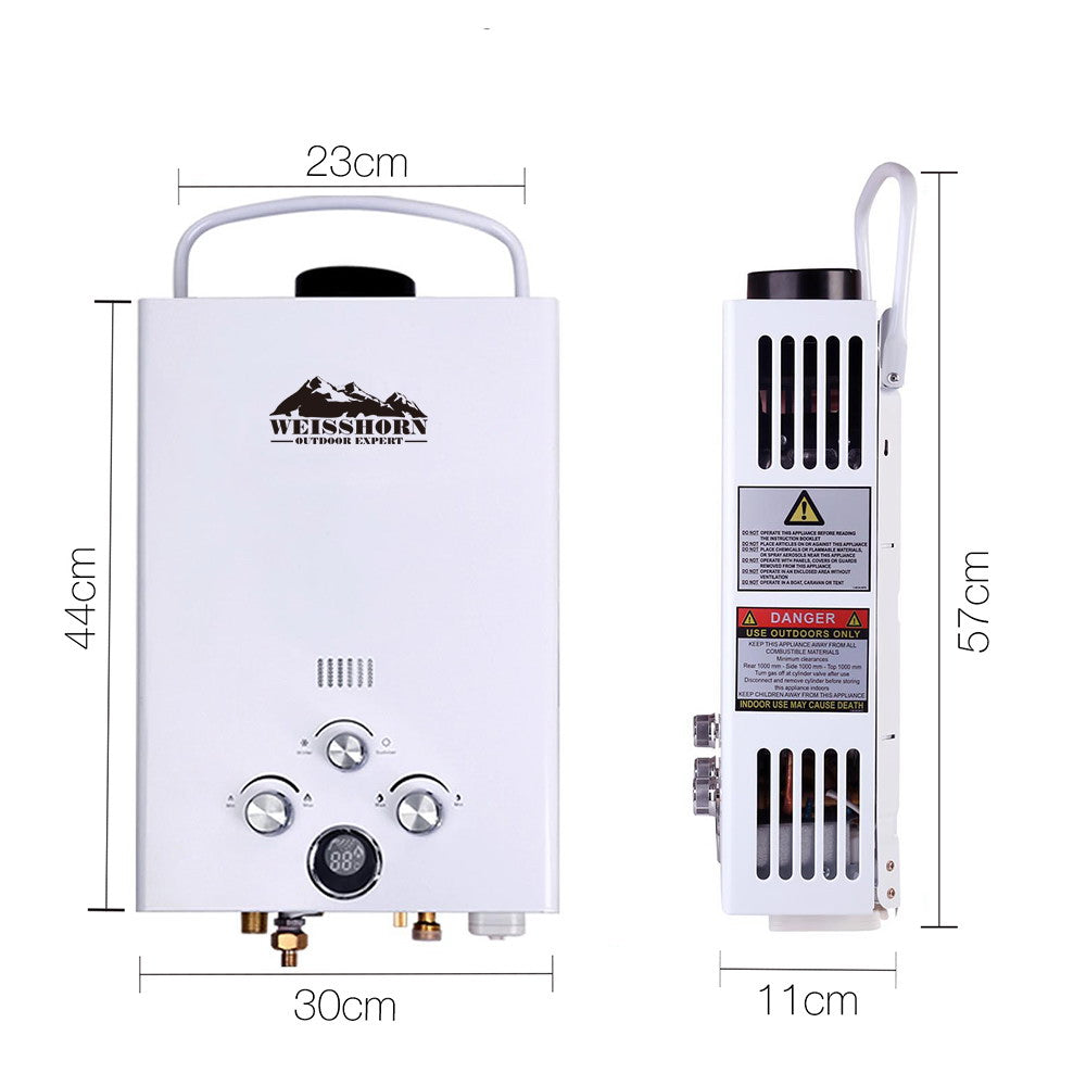 WEISSHORN Outdoor Portable Gas Hot Water Heater Shower Camping LPG Caravan Pump White