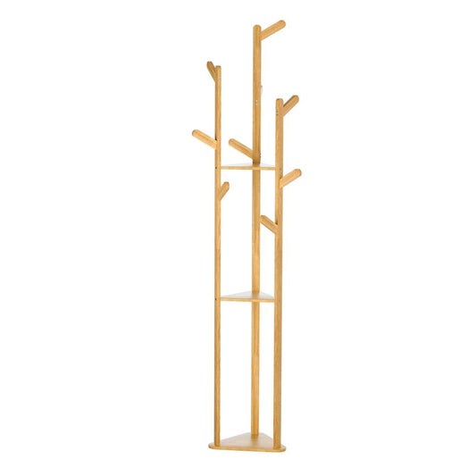 Artiss Clothes Rack Coat Stand 165cm 9 Hooks Tree Shelf Bamboo