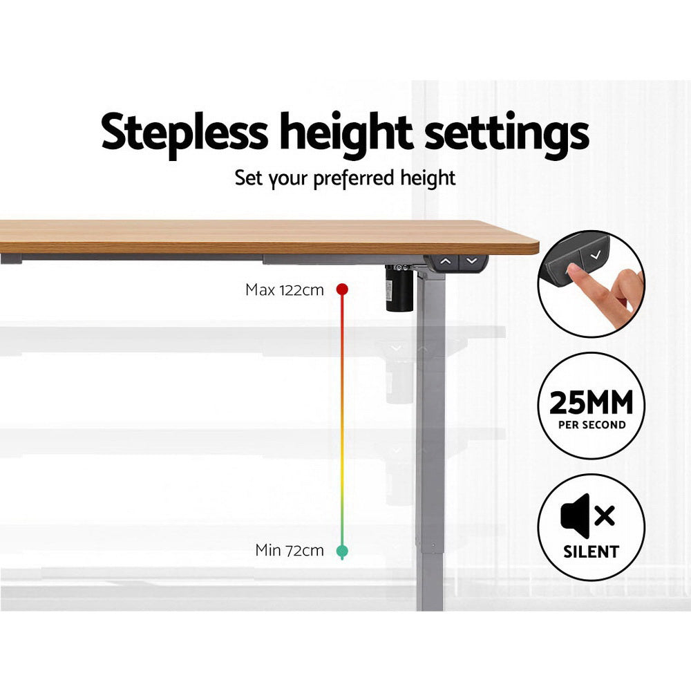 Artiss Standing Desk Adjustable Height Desk Electric Motorised Grey Frame Oak Desk Top 140cm