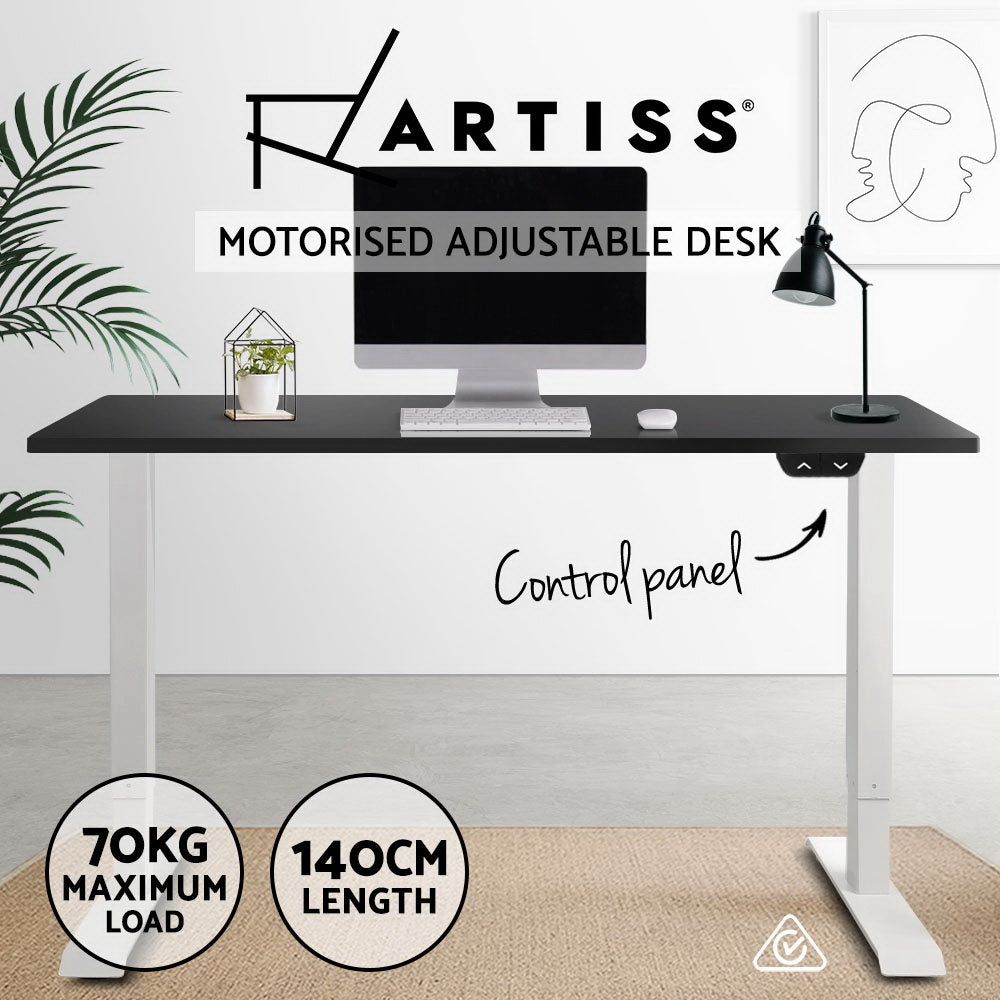 Artiss Standing Desk Adjustable Height Desk Electric Motorised White Frame Black Desk Top 140cm