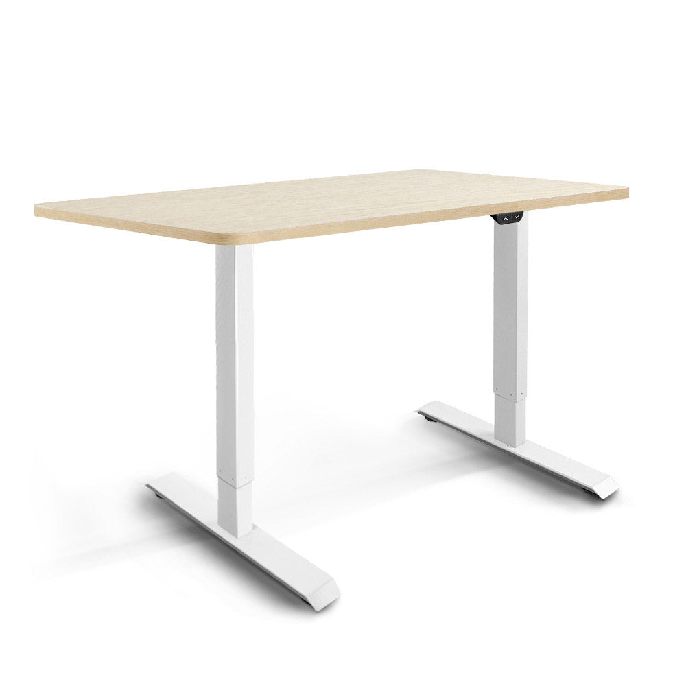 Electric Motorised Height Adjustable Standing Desk - White Frame with 100cm Natural Oak Top