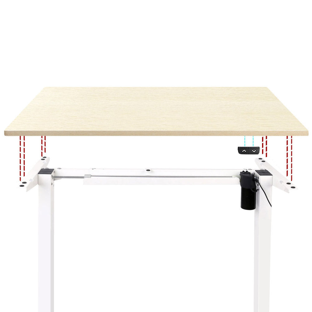 Electric Motorised Height Adjustable Standing Desk - White Frame with 140cm Natural Oak Top
