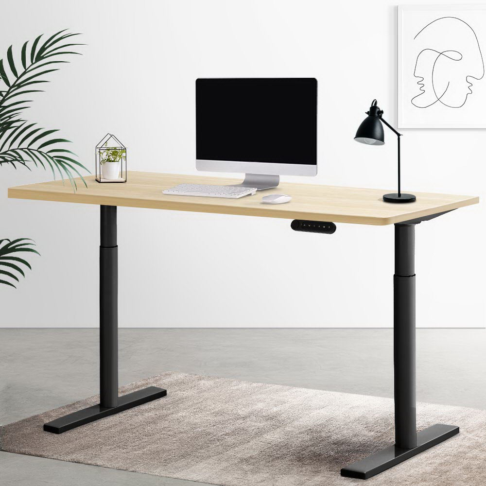 Artiss Electric Standing Desk Motorised Adjustable Sit Stand Desks Black Oak