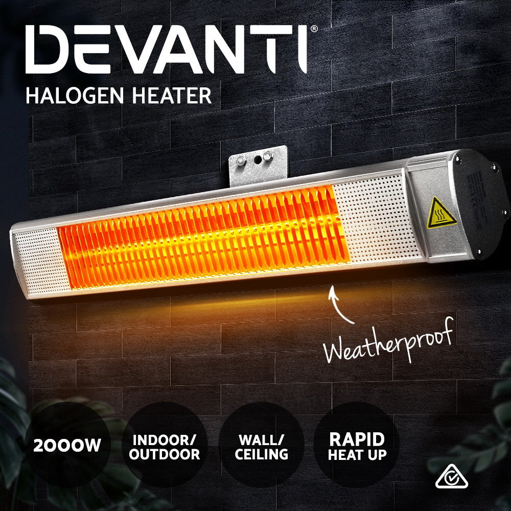Devanti Electric Infrared Radiant Strip Heater Outdoor Indoor Halogen 2000W