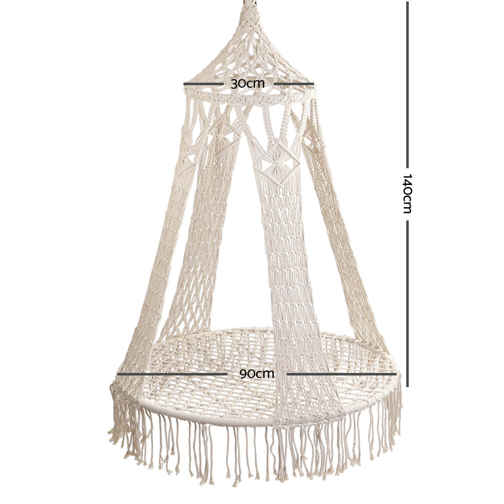 Gardeon Hanging Hammock Chair Swing Tassel Cream