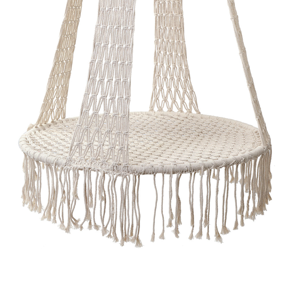Gardeon Hanging Hammock Chair Swing Tassel Cream