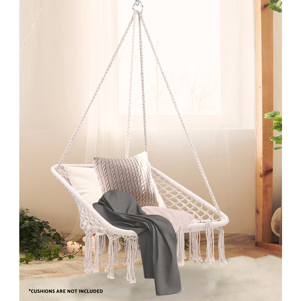 Gardeon Camping Hammock Chair Outdoor Hanging Rope Portable Swing Hammocks Cream