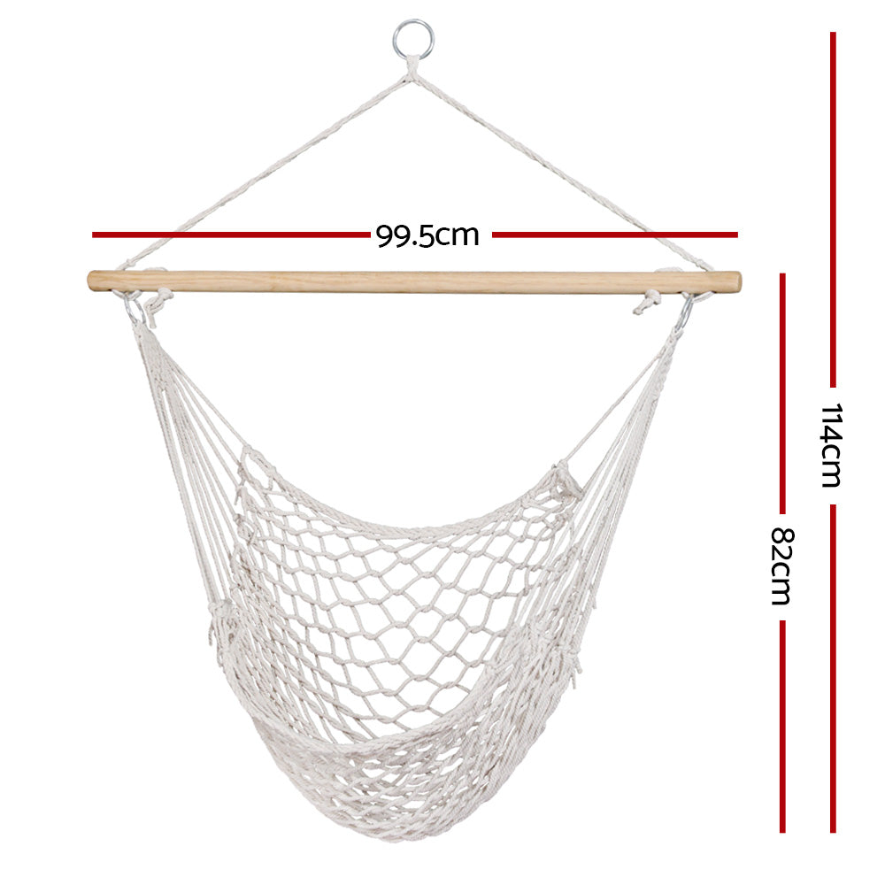 Gardeon Hammock Chair Outdoor Hanging Chair Camping Mesh Indoor Hammocks Cream