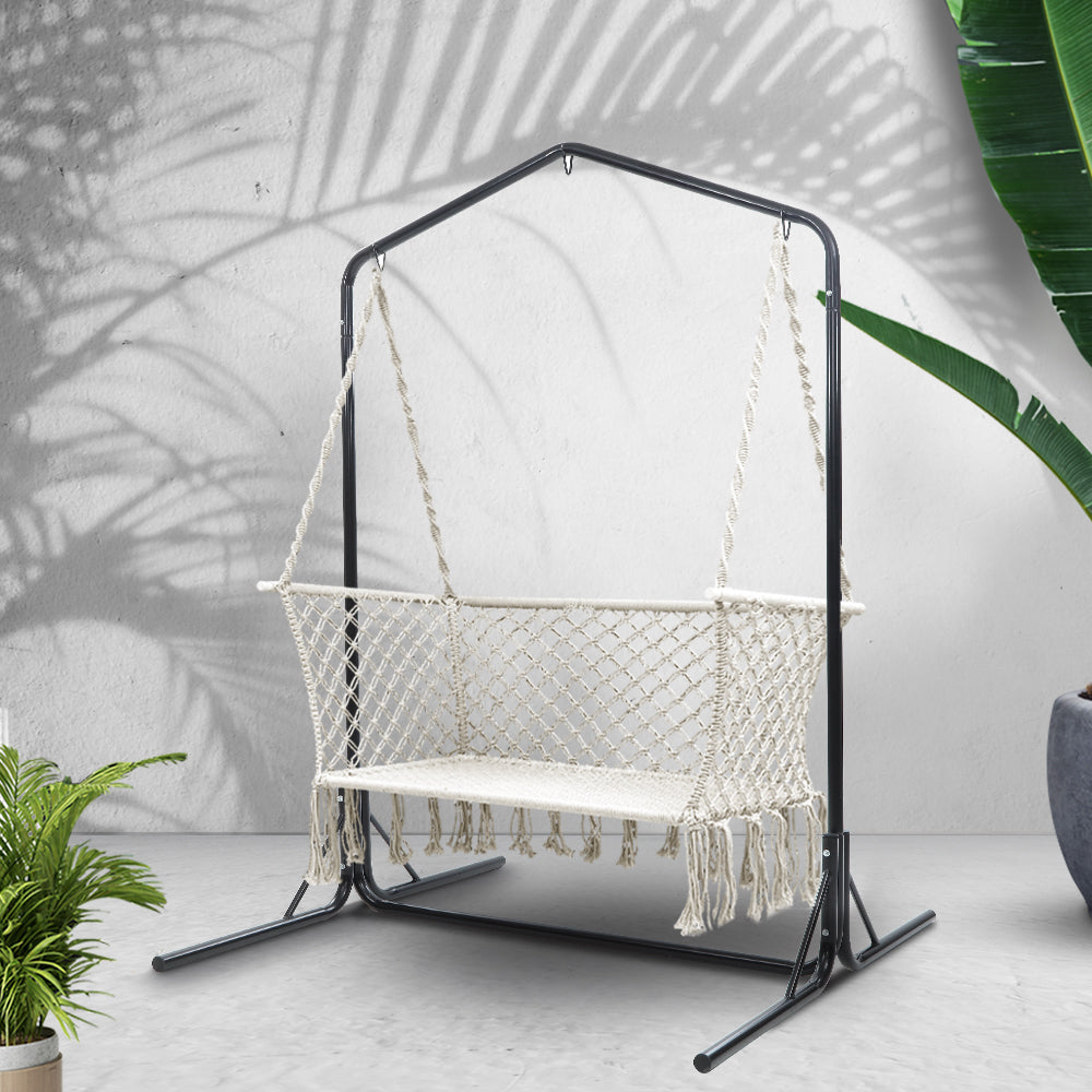 Gardeon Double Swing Hammock Chair with Stand Macrame Outdoor Bench Seat Chairs