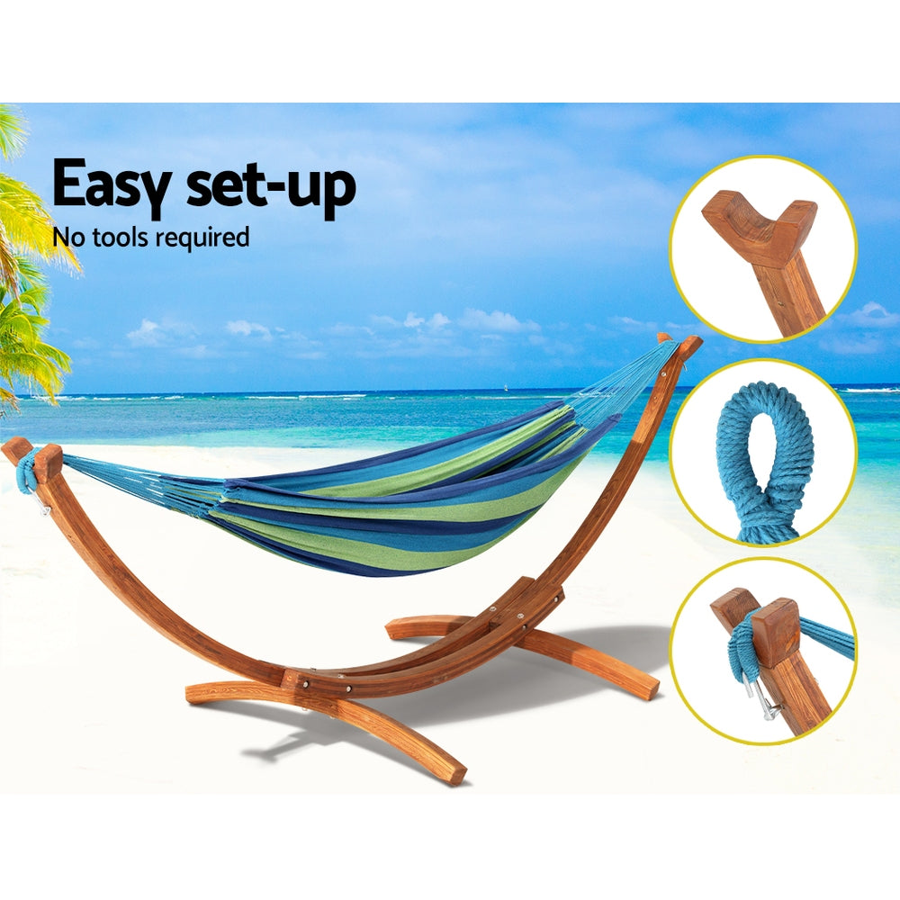 Gardeon Wooden Hammock Chair with Stand Outdoor Lounger Hammock Bed Timber