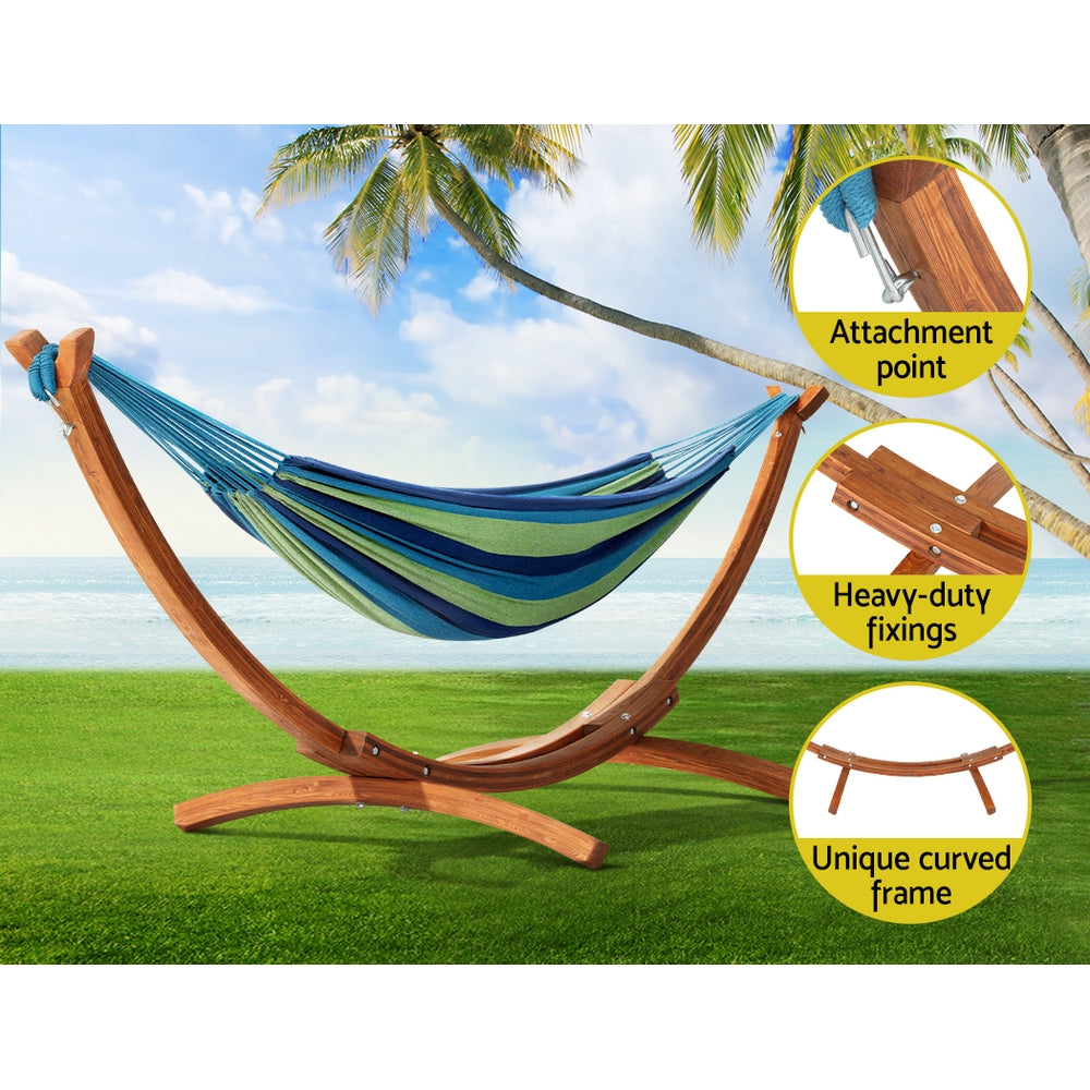 Gardeon Wooden Hammock Chair with Stand Outdoor Lounger Hammock Bed Timber