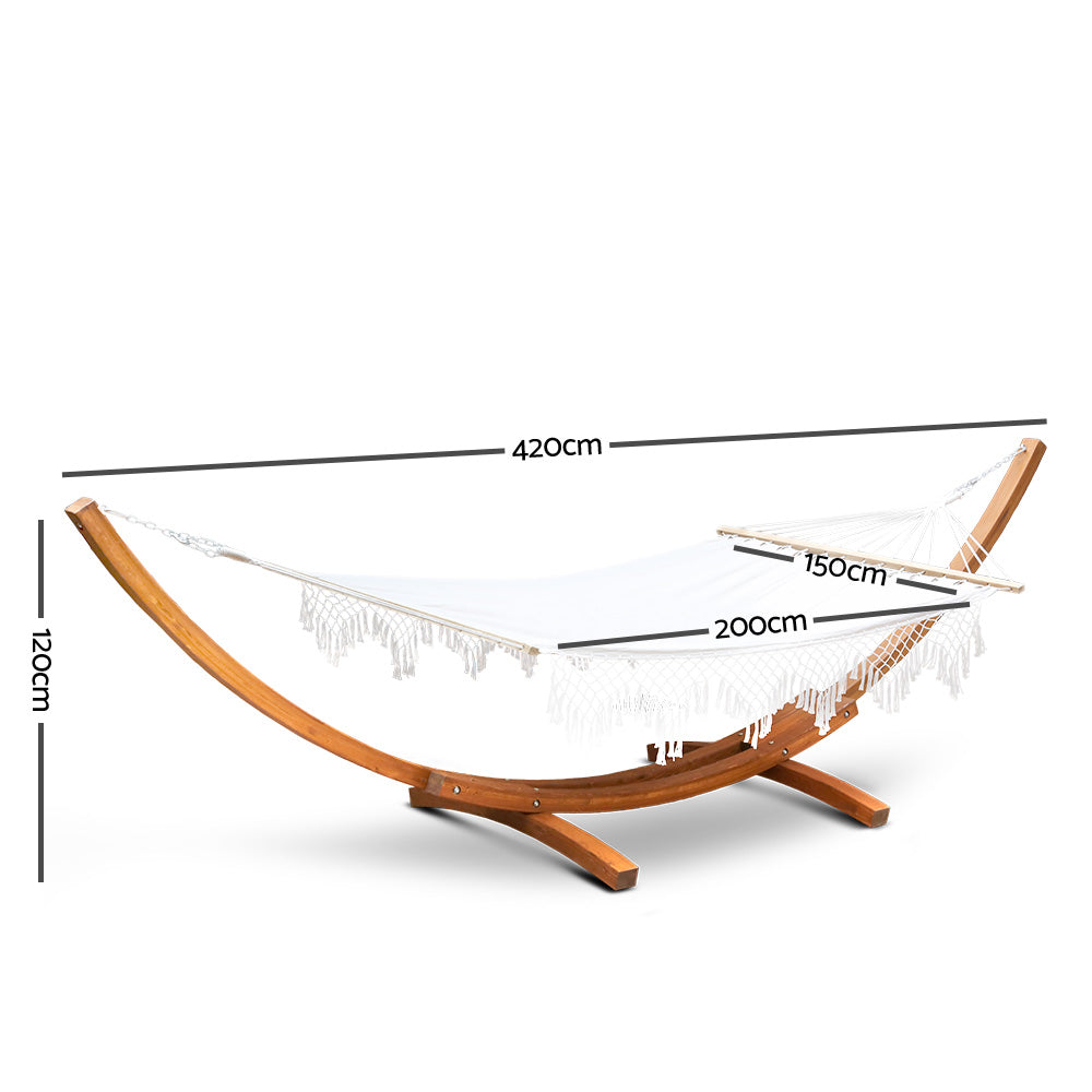 Gardeon Double Tassel Hammock with Wooden Hammock Stand