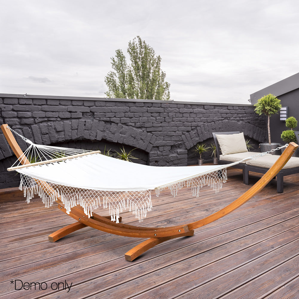 Gardeon Double Tassel Hammock with Wooden Hammock Stand