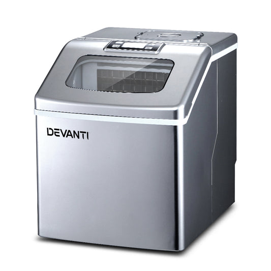 Devanti Portable Ice Maker Machine Commercial Square Ice Cube Countertop Silver 2.2L