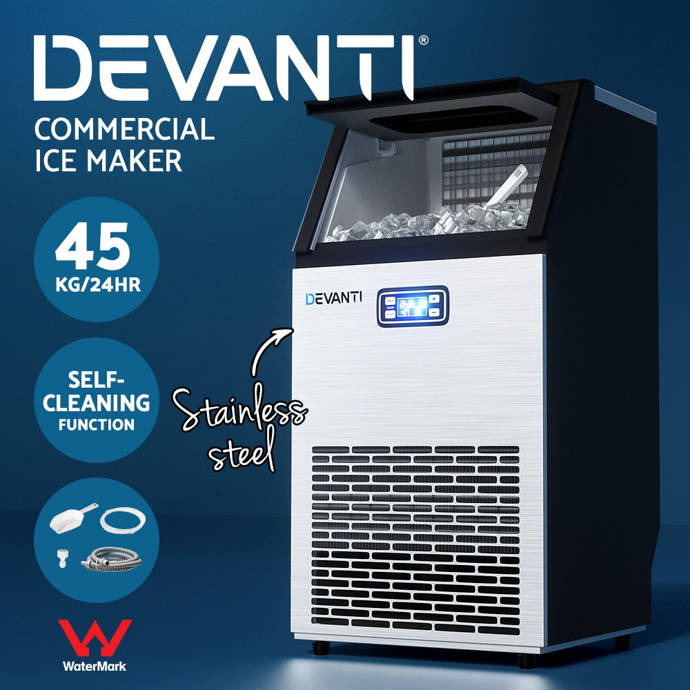 Devanti Commercial Ice Maker Machine 45kg Ice Cube Tray Bar Stainless Steel