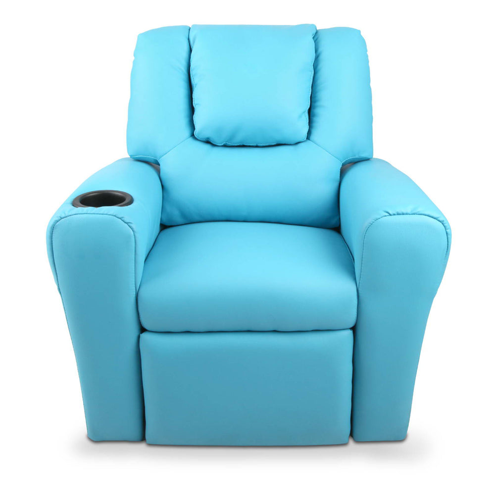 Keezi Kids Recliner Chair Blue PU Leather Sofa Lounge Couch Children Armchair